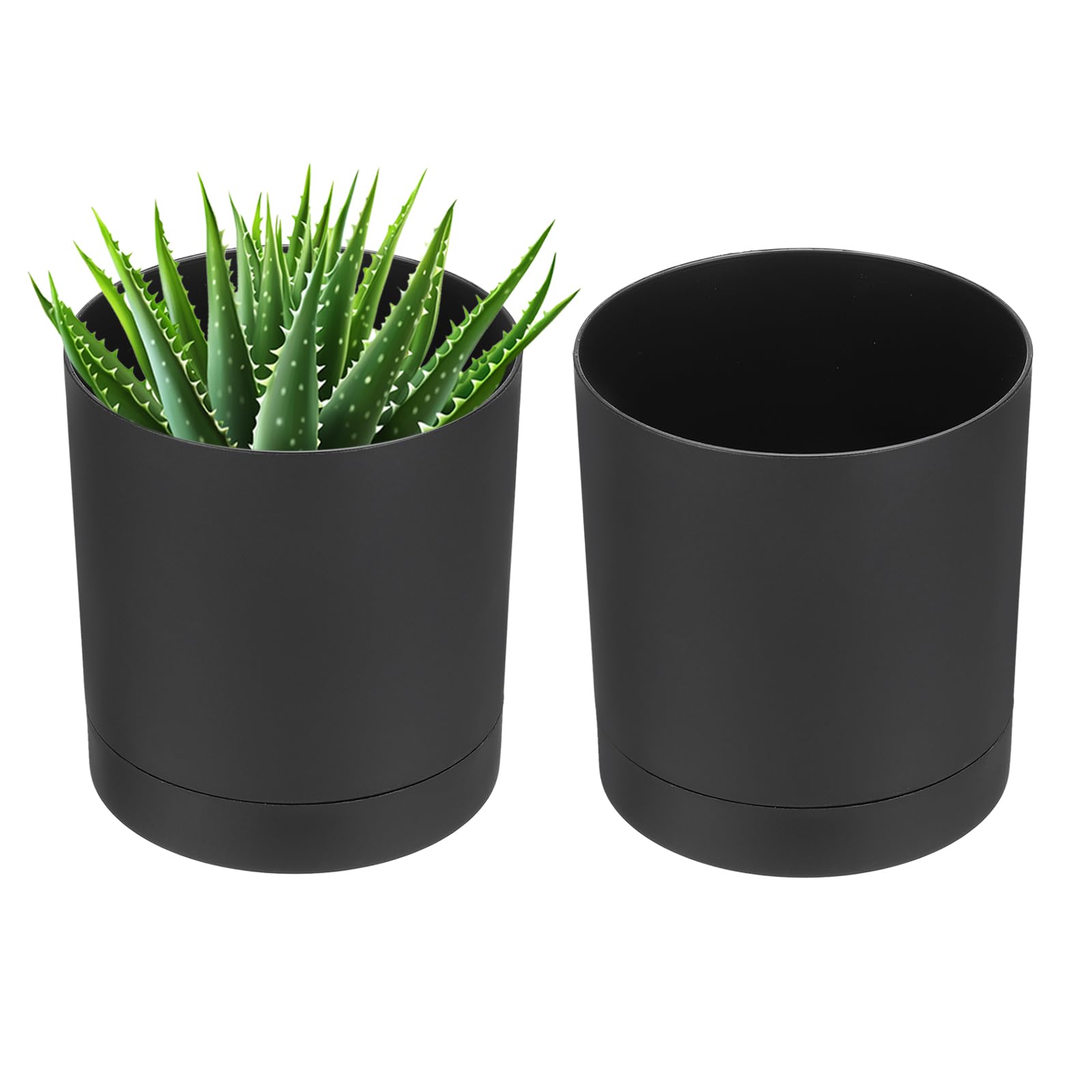 PATIKIL 4 Inch/10cm Plastic Plant Pots, 2 Pack Small Flower Pot Planters with Drainage Holes and Saucer for Home Decor Indoor Plants, Black