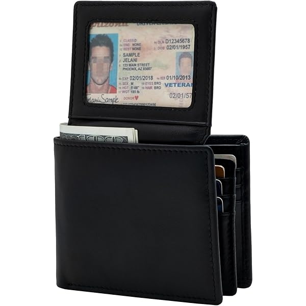 Baotuiok Men's Genuine Leather Tri-Fold Wallet – Large Capacity, ID Window, 11 Card Slots, Black - View #7