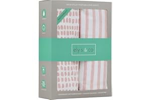 Ely's & Co. Patent Pending Waterproof Pack N Play/Mini Portable Crib Sheet with Mattress Pad Cover Protection I Mauve Pink Stripes and Splash by Ely's & Co.