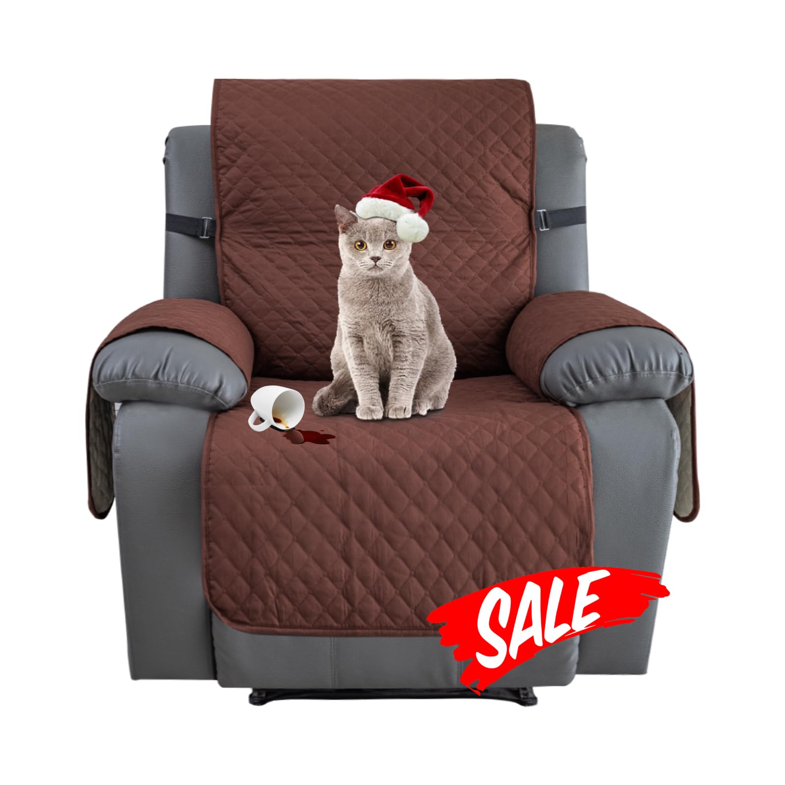 XINEAGE Water Resistant Recliner Cover, Nonslip recliner chair covers for reclining chair with Pockets, Quilted Thick Recliner Slipcovers for Pets and Kids (Recliner, Coffee)