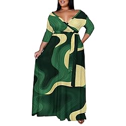 Runwind Plus Size Dress for Women - 3/4 Sleeve V