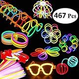 BUDI 200 Glow Sticks 467Pcs Glow Party Favors for Kids/Adults: 200 Glowsticks Party Packs 7 Colors & Connectors for Glow Necklace, Flower Balls, Luminous Glasses and Triple/Butterfly Bracelets