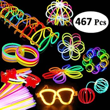 BUDI 200 Glow Sticks 467Pcs Glow Party Favors for Kids/Adults: 200 Glowsticks Party Packs 7 colors+ Connectors for Glow Necklace, Flower Balls, Luminous Glasses and Triple/Butterfly Bracelets