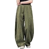 IXIMO Women's Linen Harem Pants Vintage Wide Leg Lantern Front Raw Frayed Patchwork Baggy Boho Lounge Trousers
