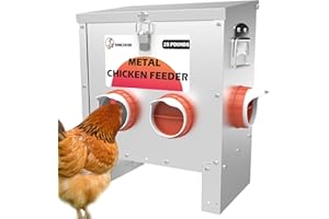 Kinchoix Metal Chicken Feeder Large Capacity 25lbs Automatic Metal Chicken Feeders No Waster Weatherproof Poultry Feeder for Chickens, Geese, Ducks, Turkeys (4-Port)