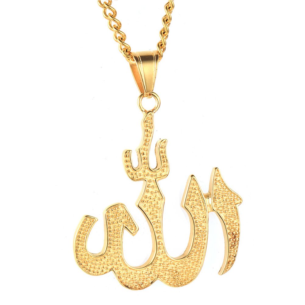 HIJONES Mens Stainless Steel 18K Golden Plated Religious Big Pendant Necklace