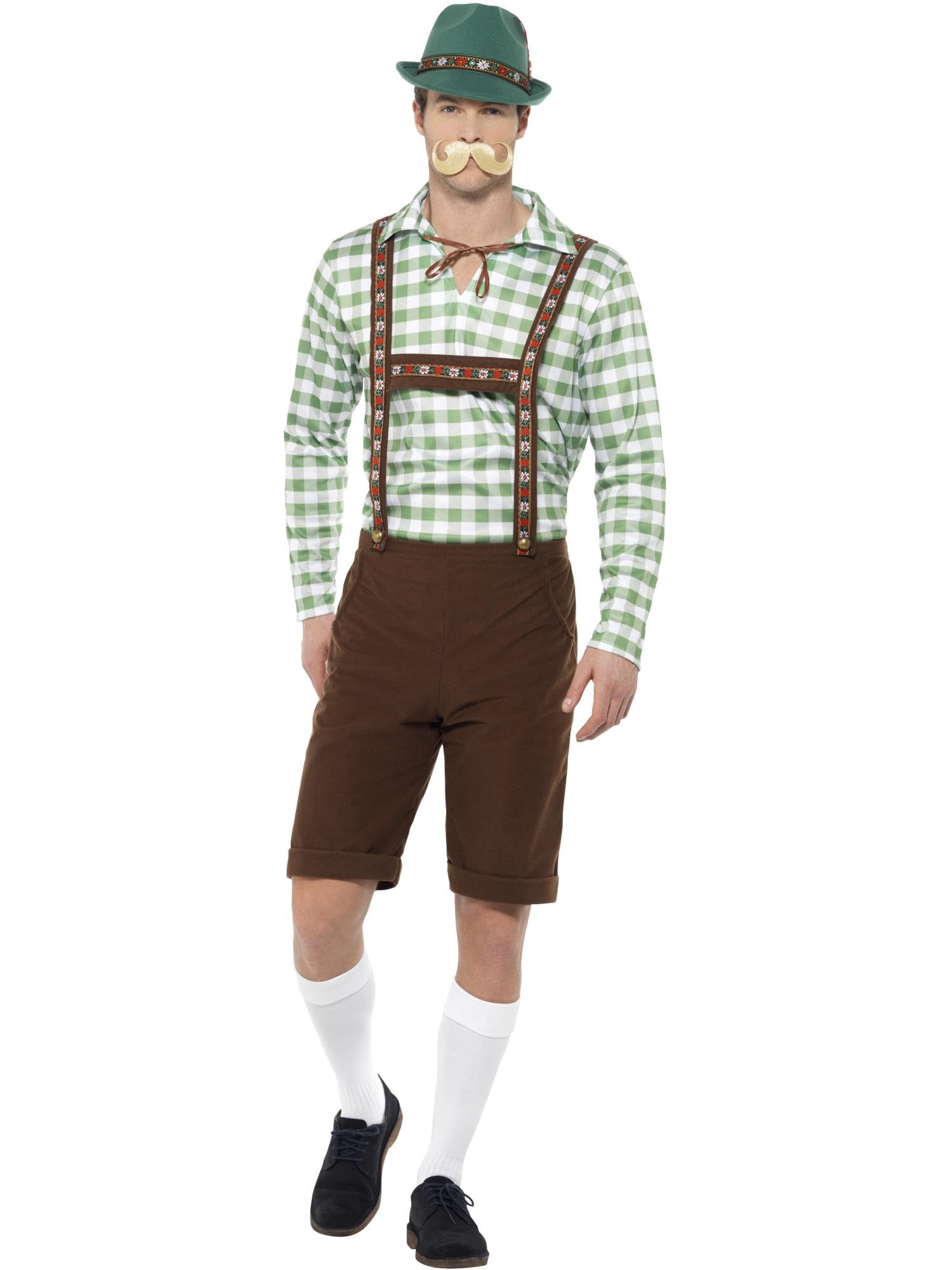 Smiffys Alpine Bavarian Costume, Green & Brown with Shirt & Lederhosen, Oktoberfest Fancy Dress, Adult Dress Up Costumes