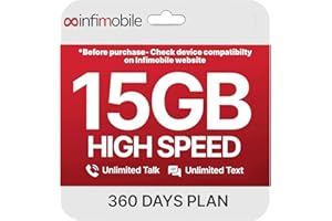 $12.50/Month | Infimobile Prepaid Unlimited Plan: 12 Months | 15GB High-Speed Data Per Month | Unlimited Data Talk & Text | Prepaid Plan Service SIM Card | Nationwide Coverage | 4G, 5G Network