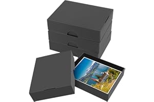 ATPWONZ 4 PCS Photo Storage Box for 8"x10" Pictures, 11“ x 8.5“ x 2.6“ Large Thick Cardboard Box, Scrapbook Storage Box with Lid, Photo Organizer Box for Protecting Scrapbooks, Photo, Stickers, Stamps(Black)