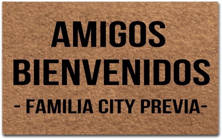 Maplehome Doormat Indoor Non-Slip Entrance Floor Mat Funny Doormat Amigos Bienvenidos Familia City Previa Door Mat Outdoor Rubber Mat Non-woven Fabric Top Rubber Back 15.7x23.6 Inch