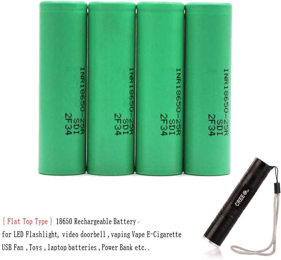 4-Pack 2.600mAh Rechargeable 3.7V Flat top Battery + Zoomable 5 Modes LED Flashlight Torch Kit