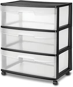 Amazon Com Sterilite 29309001 Wide 3 Drawer Cart Black Frame