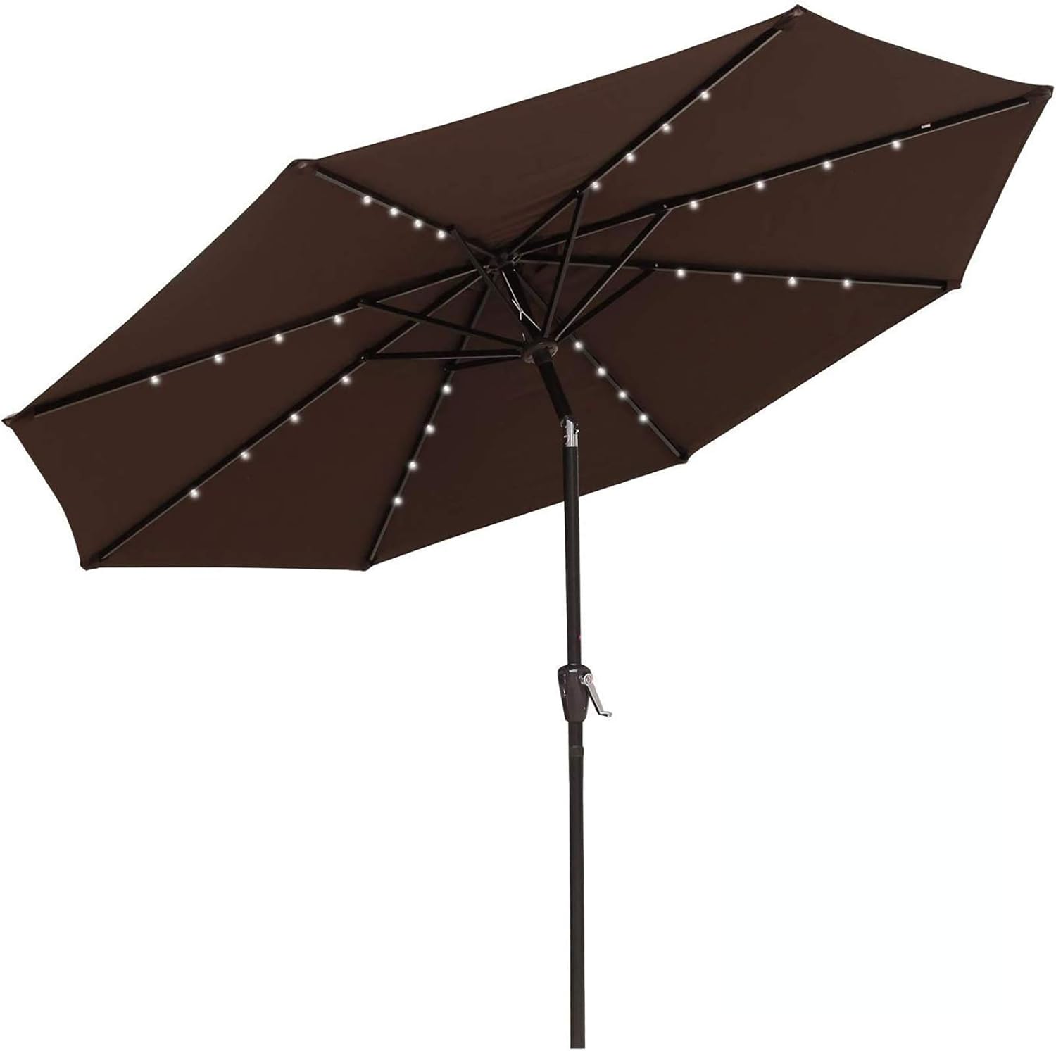 Amazon Com Cobana 9ft Patio Umbrella Outdoor Solar Powered Aluminum Polyester 32led Lighted Umbrella With Tilt Adjustment And Fade Resistant Fabric Brown Garden Outdoor