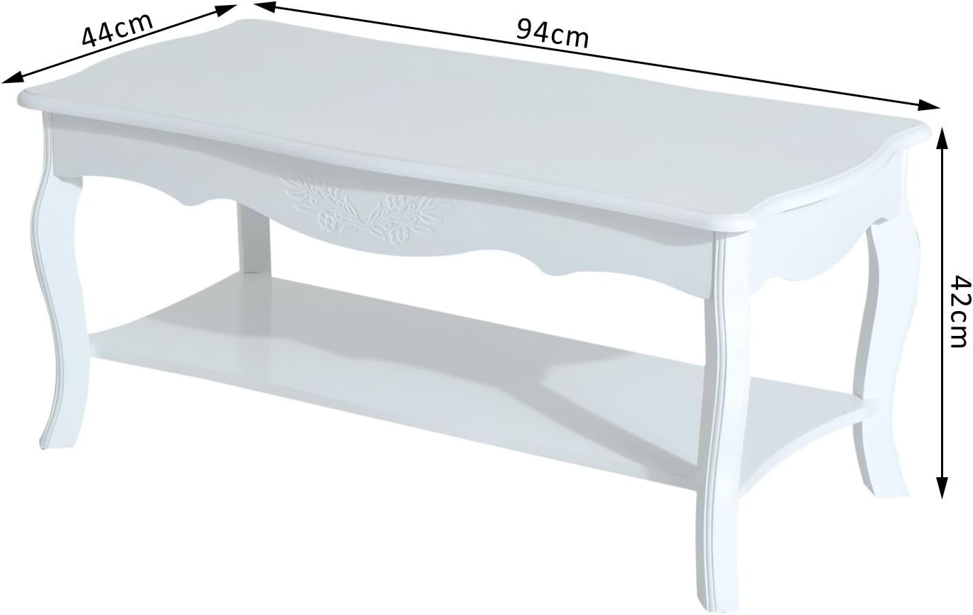 HOMCOM Coffee Tea Table Modern Living Room Wooden Furniture 2 Layer Design w/Storage Shelf - Image 3