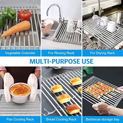 Dish Drying Rack 17.6" x 16", GTING Over Sink Roll Up Large Dish