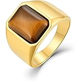 Veshon Men's Tiger Eye Square Signet Ring Stainless Steel Thumb Rings with Natural Stone for Men Jewelry Gift for Him, Size 7-12