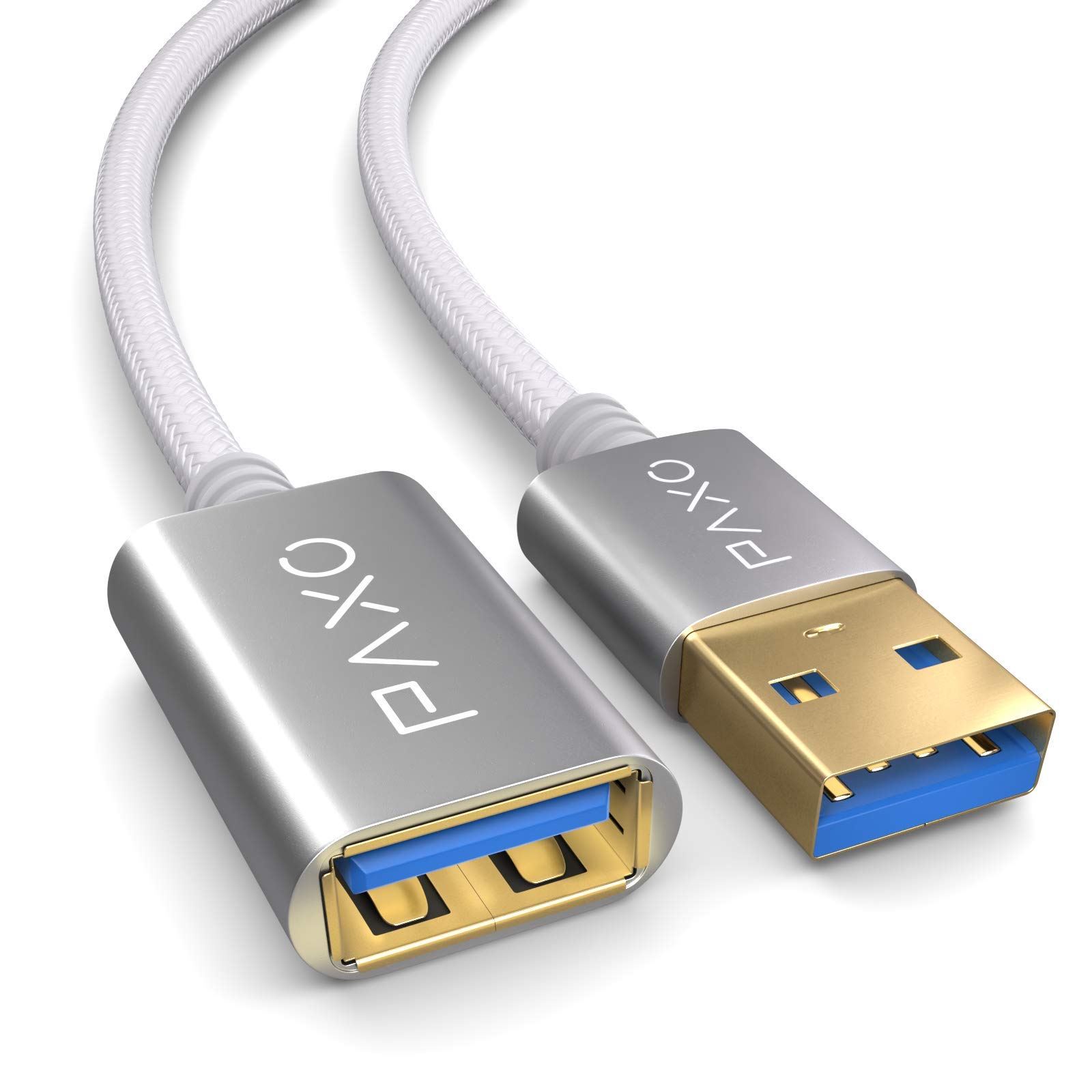 PAXO 3m nylon USB USB 3.1 (USB 3.0) extension white, A-A extension cable, aluminum plug, fabric jacket