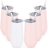 Lifecapido 6 Pack Insulated Stainless Steel Tumblers, 12oz Stemless Flutes, Insulated Champagne Glass for Wedding Party Bride Shower Gifts, 5 Pink 1 White