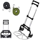 Double Rhombus Folding Hand Truck Dolly Cart, 154 Lbs Load Capacity Aluminium Trolley Cart with Telescoping Handle, 2 Rubber