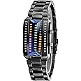 Men's Creative Binary Matrix Blue LED Digital Waterproof Watch Stainless Steel Military Silver Watches