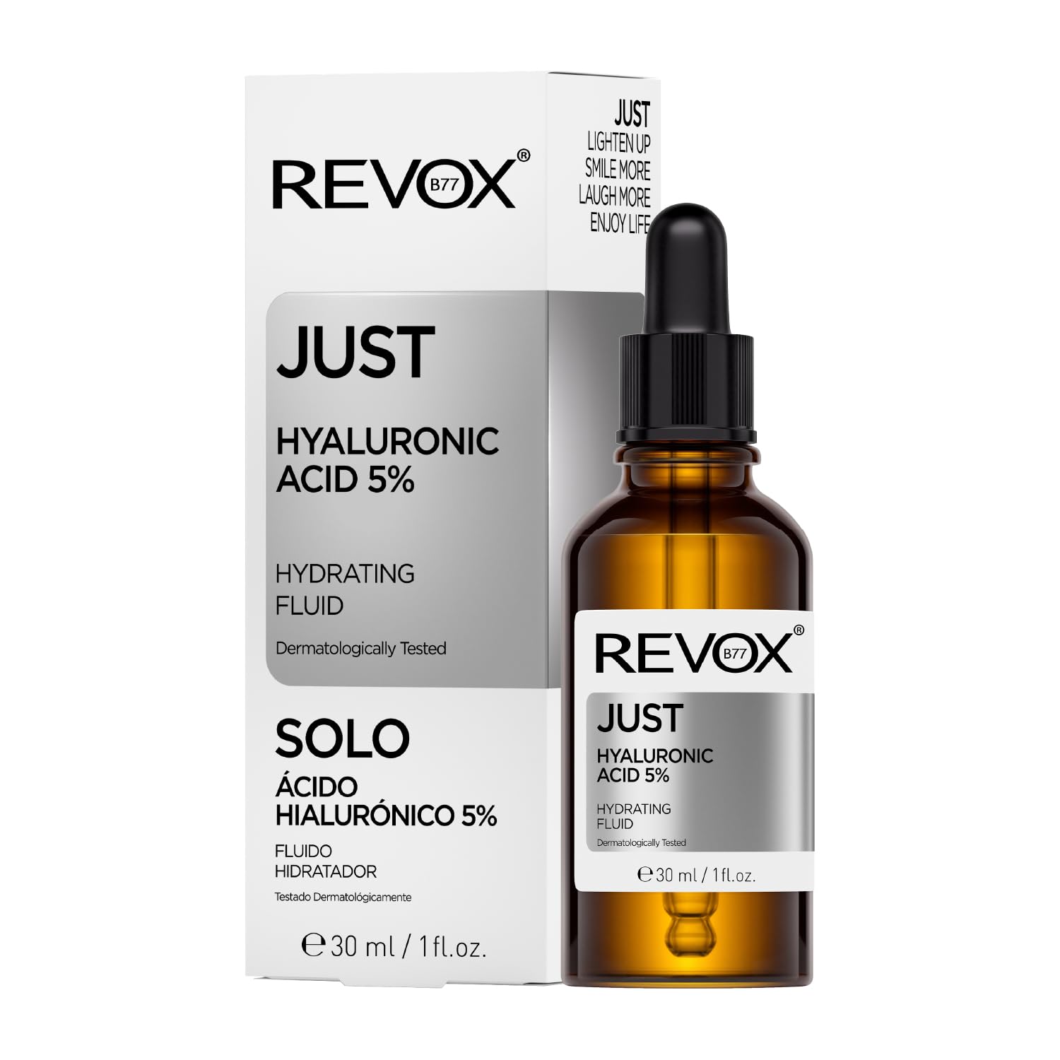 REVOX B77 - Just Hyaluronic Acid 5%, 30 ml, Hyaluronic Acid Serum, Moisturizing Fluid for Face and Neck, Hydrates, Smooths and Softens Skin, Fights Wrinkles, Lightweight, Fast-Absorbing Formula