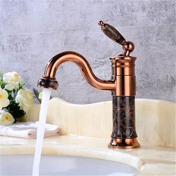 Bkwza Black Basin Faucets Jade Bathroom Faucet Single Handle Basin Mixer Tap Bath Black Faucet Brass Sink Water Crane Single Holder Single Hole Rose Gold A Amazon Com