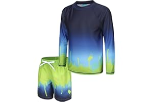 ZESTONIE Boys Two Piece Rash guard Swimsuits Set with Swim Trunk Kids Long Sleeve Bathing Suit Swimwear Set