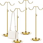 Weysat 4 Pcs Purse Holder Adjustable Handbag Display Stand Double Hook Metal Bag Hanger Hat Jewelry Display Rack for Closet, Tabletop, Table, Boutique, Store, Retail Use(Gold)