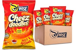 Wise Snacks Cheez Doodles Baked Puffs, Hot and Honey, Individual Snack Size Bags, School and Halloween Snacks for Kids, Gluten Free, 0g Trans Fat, No Preservatives, 0.75 Oz (42 Count)