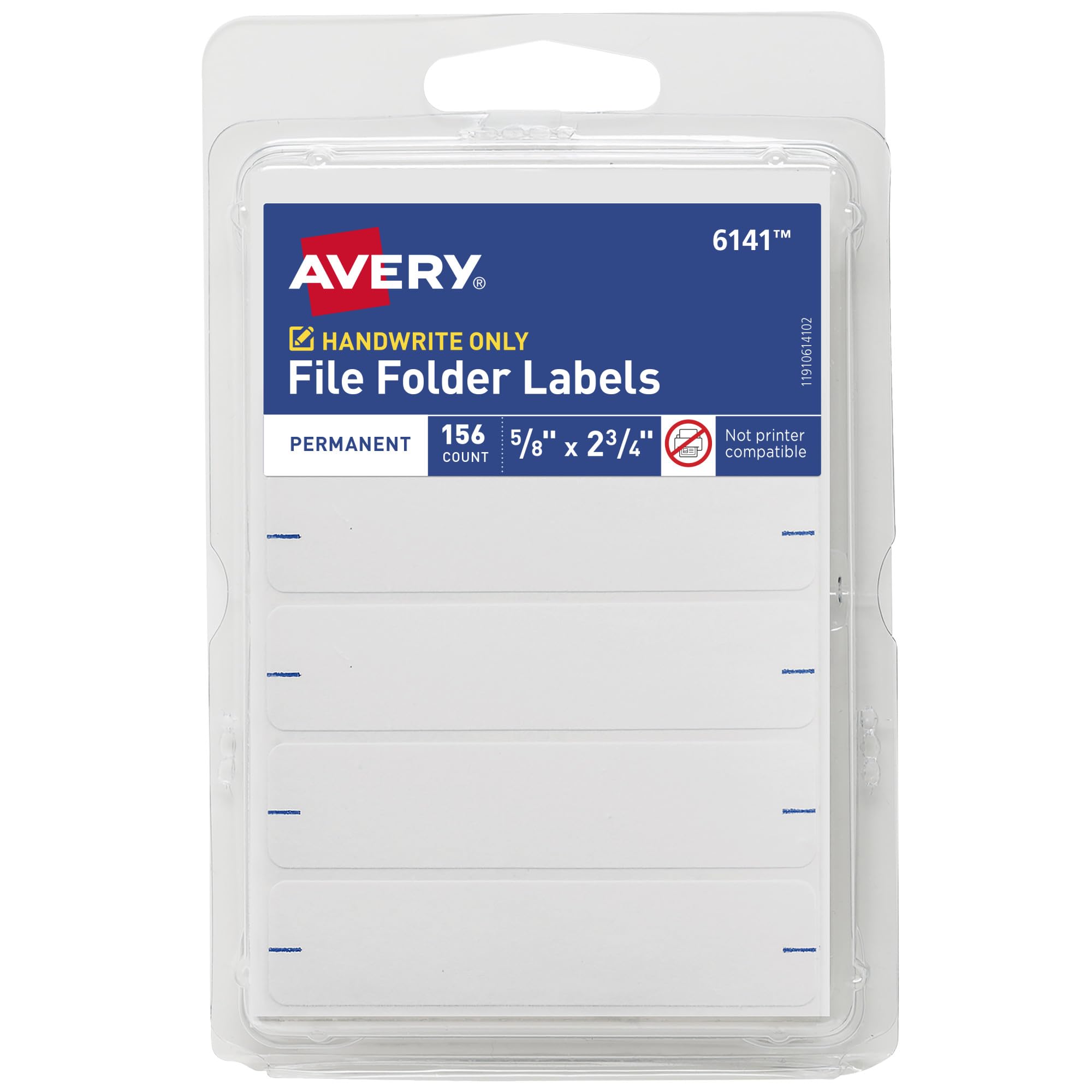 Photo 1 of Avery File Folder Labels, 5/8" x 2-3/4", White, Non-Printable, 156 Blank Labels Total (6141)
