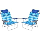 SUNNYFEEL Extra Wide 28" Low Beach Chair 2 Pack 5 Position Lay Flat, XL Oversized Portable Folding Camping Chairs with Cup Holder for Outdoor/Trip, Foldable Backpack Beach Chair for Adults