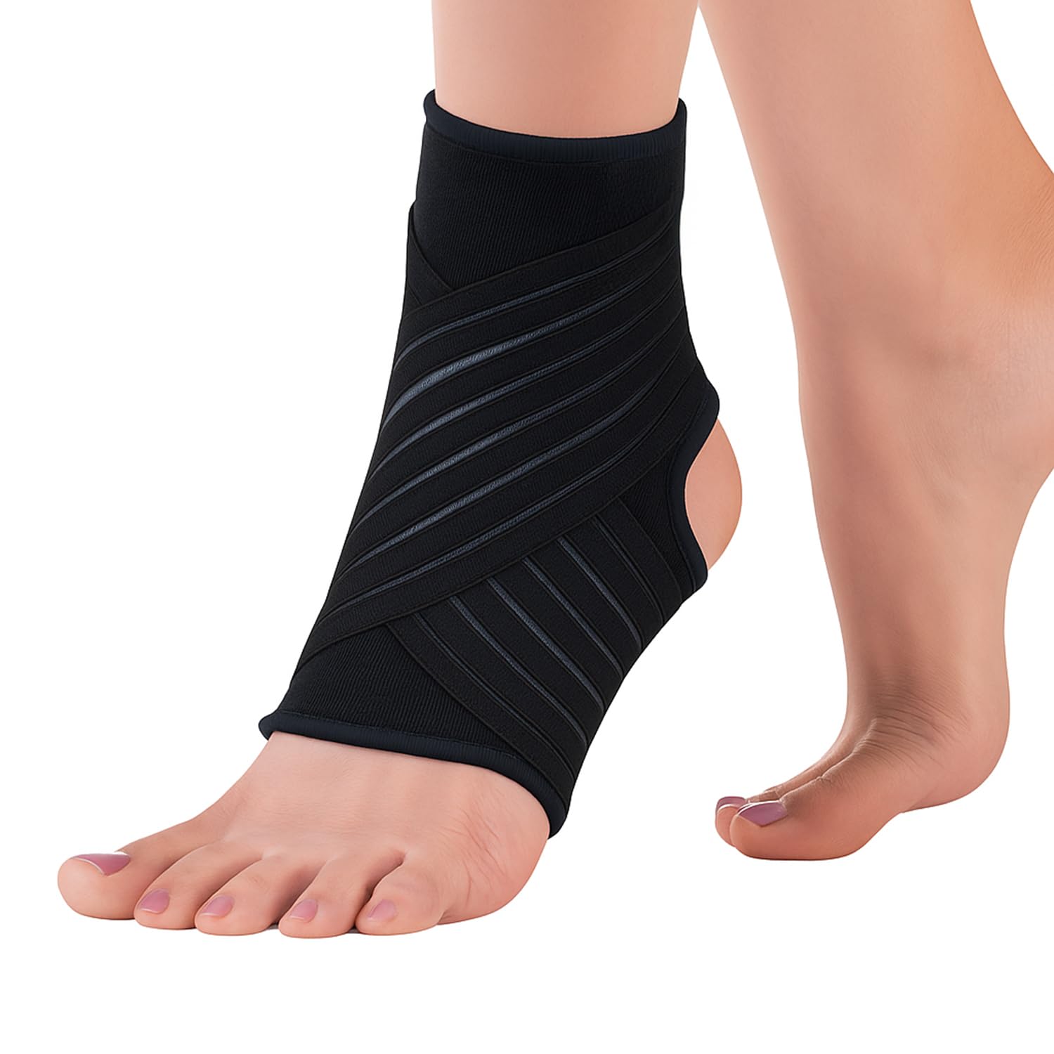 Actesso Ankle Support Sleeve with Strap - The Ultimate Support for Weak Ankles, Sprains and Sports Injury. Ideal for Men & Women & Left or Right (L (Pack of 1), Black)