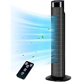 Uthfy 31 Inch Tower Fan for Bedroom, 120° Oscillating Quiet Standing Bladeless Fan With Remote, 7.5H Timer, 3 Speeds, 3 Modes, for Room, Dorm, Office, Black
