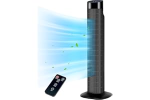 Uthfy 31 Inch Tower Fan for Bedroom, 120° Oscillating Quiet Standing Bladeless Fan With Remote, 7.5H Timer, 3 Speeds, 3 Modes, for Room, Dorm, Office, Black