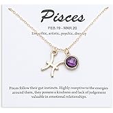 TGOLM 14k Gold Plated Zodiac Birthstone Crystal Pendant Necklace, Horoscope Sign Charm Necklace for Women Birthday Gift