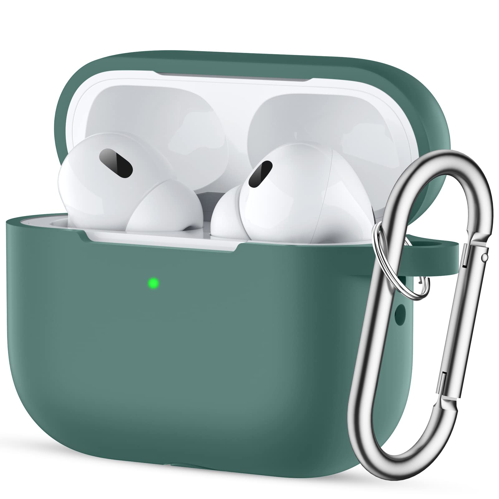 Easuny for AirPods Pro 2nd/1st Generation Case(2022/2019) - Full Body Protective Cover Compatible with New Apple AirPods Pro 2, Shockproof Silicone Case with Carabiner [Front LED Visible], Pinegreen