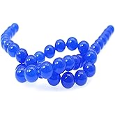 Chalcedony Beads - Natural Stone Round Smooth Loose Beads for Jewelry Making DIY Handmade - 15" 1 Strand per Bag (8mm, 09 Blue)