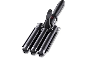 kuwa Three Barrel Curling Iron,Hair Crimper with LCD Temperature Display,1 Inch Crimper Hair Tool,Dual Voltage Hair Crimper,Beach Waver Curling Iron (Black)