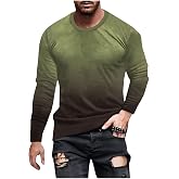 Muscularfit Mens Long Sleeve Shirts Casual Gradient Color Loose Pullover Graphic Tee Shirts Fall Fashion Athletic Sweatshirts