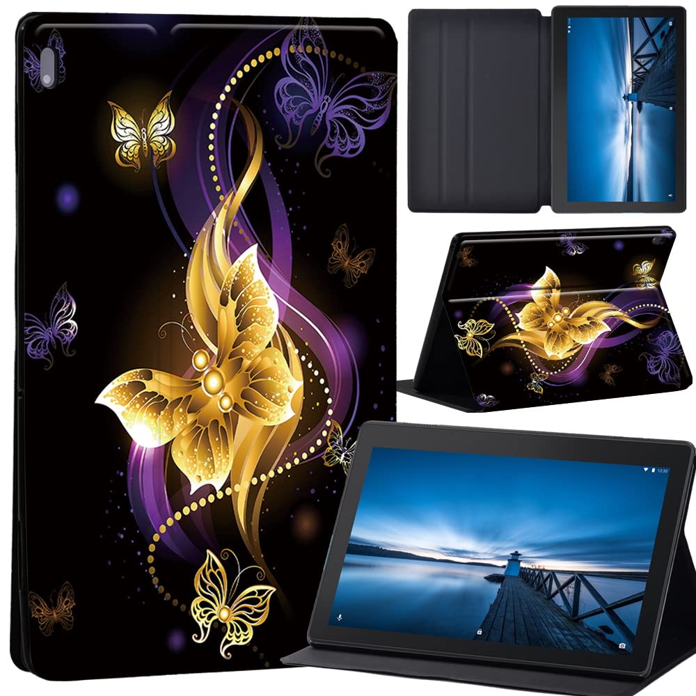 Design Case for Lenovo Tab M10 TB-X605F/ TB-X605L/ TB-X505F/ TB-X505L - Leather Tri-Fold Stand Cover Case for Lenovo Tab M10 10.1-Inch Tablet (golden butterfly)