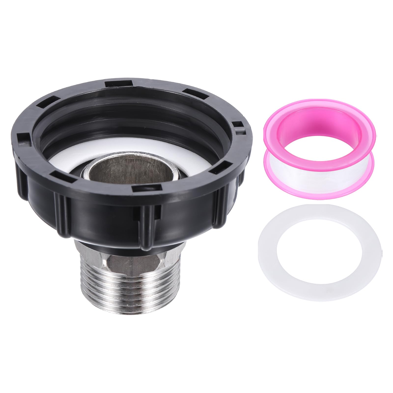 PATIKIL IBC Tote Adapter, 1" Male Thread to S60x6 2" Coarse Female Thread, 275-330 Gallon Water Tank Drain Adapter Garden Water Hose Connector, Black