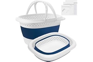 HLWDFLZ 2 Pack Collapsible Plastic Laundry Baskets - 37L (9.8 gallon) Foldable Pop Up Laundry Hampe with Reinforced Handle, Small Portable Storage Basket for Home, Kids Room, Dorm, Blue