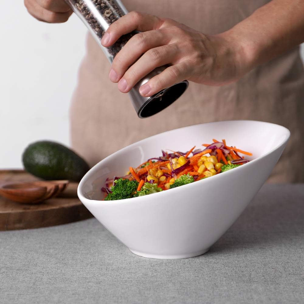  | DOWAN Salad Bowls, 2 Packs Angled Serving Bowls, Elegant White Bowls for Salad, Pasta, Soup, Rice, Prep, Ideal for Restaurant, 26 Ounce: Salad Bowls