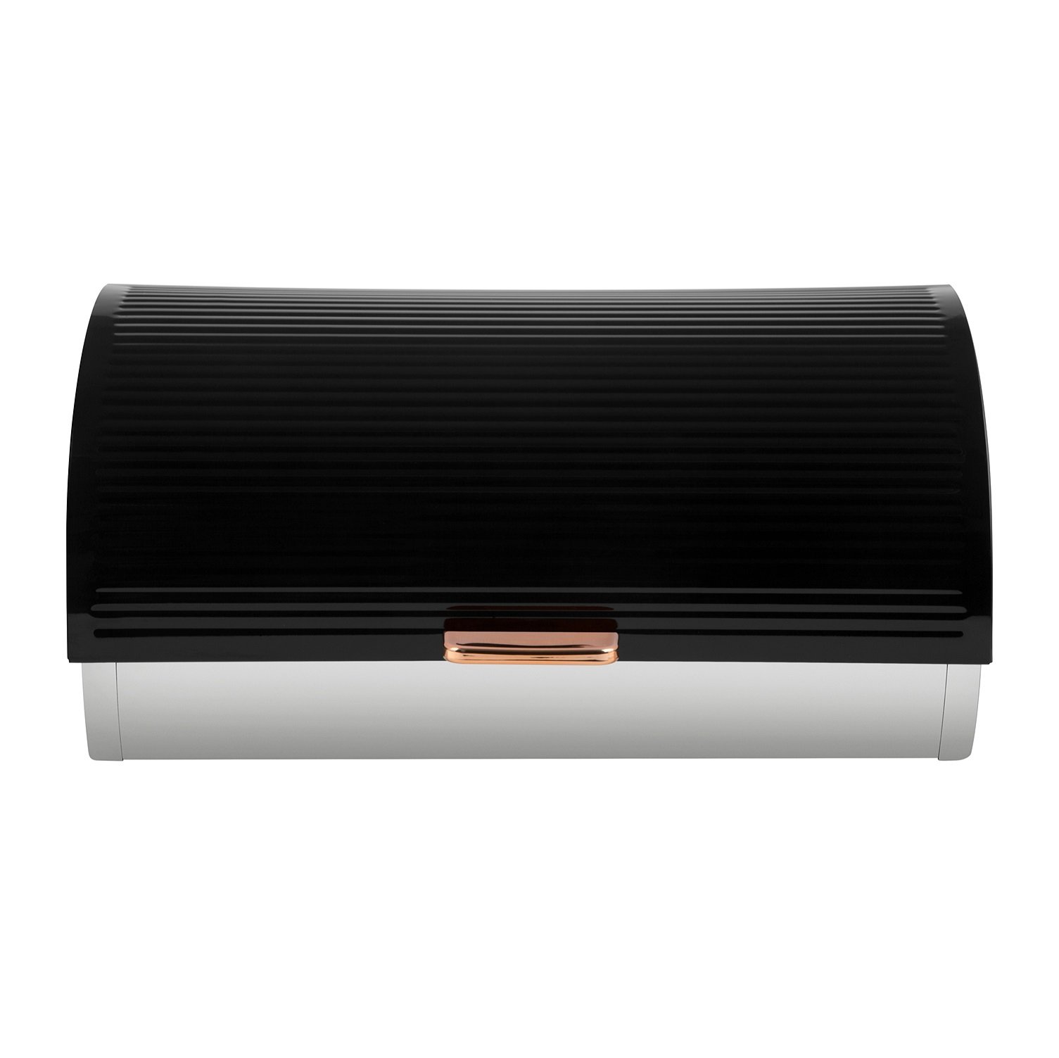 Tower Linear Roll Top Bread Bin with Ventilation and Stainless Steel Body, Black and Rose Gold, 20 x 41 x 27 cm