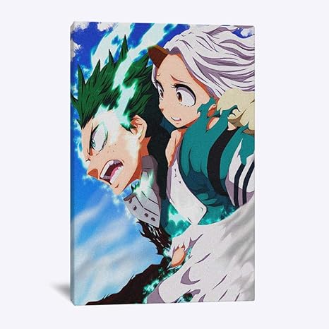 Amazon Co Jp ホットジャパンアニメ僕のヒーローアカデミアデクとエリ出久アニメポスターキャンバスウォールアートプリント家の装飾リビングルーム絵画 50x70cm フレームなし ホーム キッチン