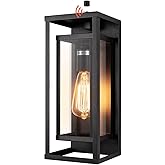 mirrea 14" Dusk to Dawn Outdoor Wall Sconce 1 Light in Matte Black Rectangular Metal Frame and Clear Glass Shade Waterproof P