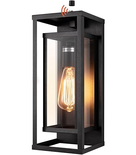 Mirrea Dusk To Dawn Outdoor Wall Sconce Light With GFCI Outlet - Matte Black, Clear Glass, Waterproof