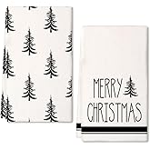 ARKENY Christmas Kitchen Towels Set of 2,Black Xmas Tree Dish Towels 18x26 Inch,Hoilday Farmhouse Home Decoration AD101
