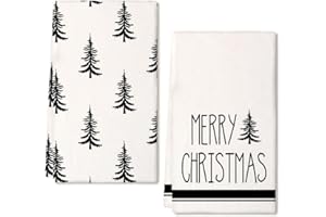 ARKENY Christmas Kitchen Towels Set of 2,Black Xmas Tree Dish Towels 18x26 Inch,Hoilday Farmhouse Home Decoration AD101
