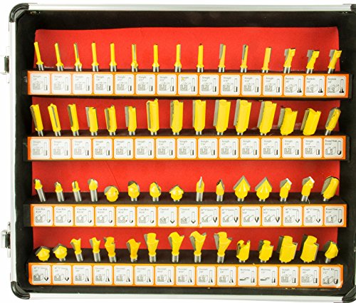 Erie Tools 100 Piece 1/4" Shank Router Bit Set Tungsten Carbide Tips Woodworking Kit, Dovetails, Slot Cutters & Straight Router